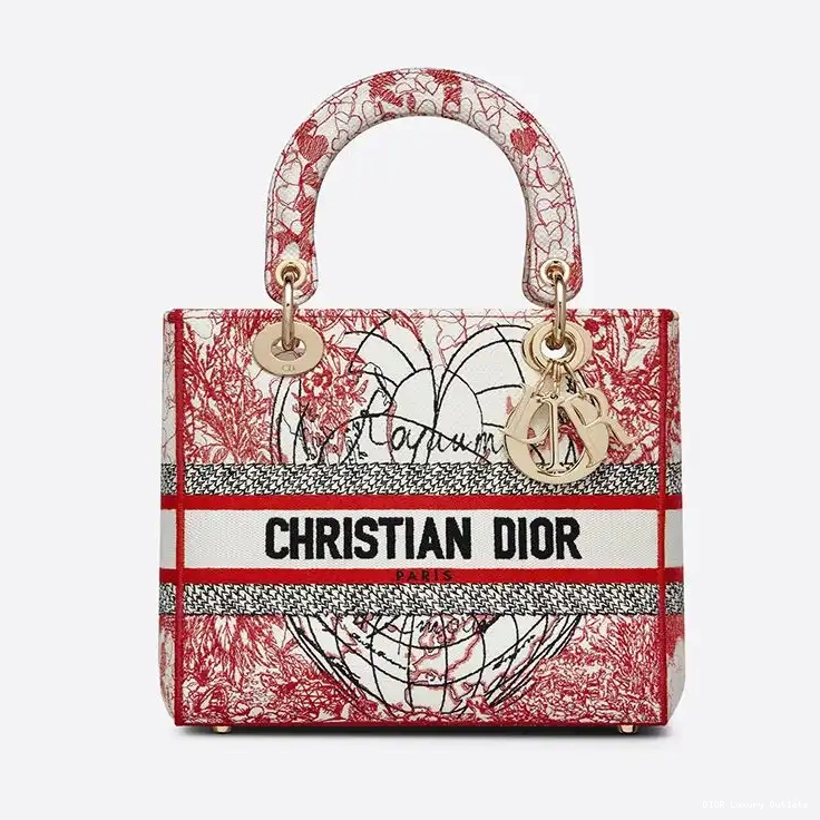 Dioramour Motif D-Royaume Lady d'Amour Canvas Red Medium White D-lite Bag 0616 Luxury